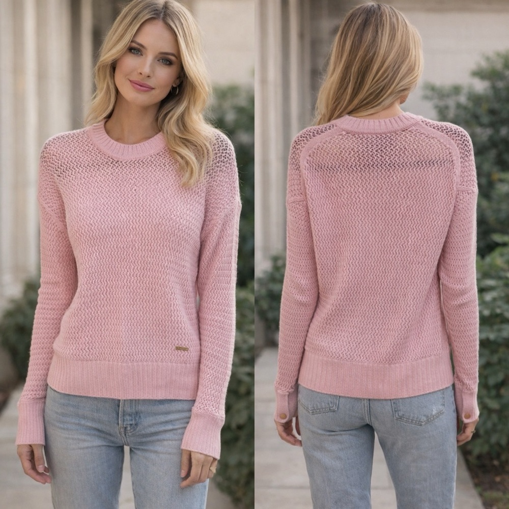 St. John Nordstrom Open Knit Pink Wool Sweater Women’s Size Small Logo